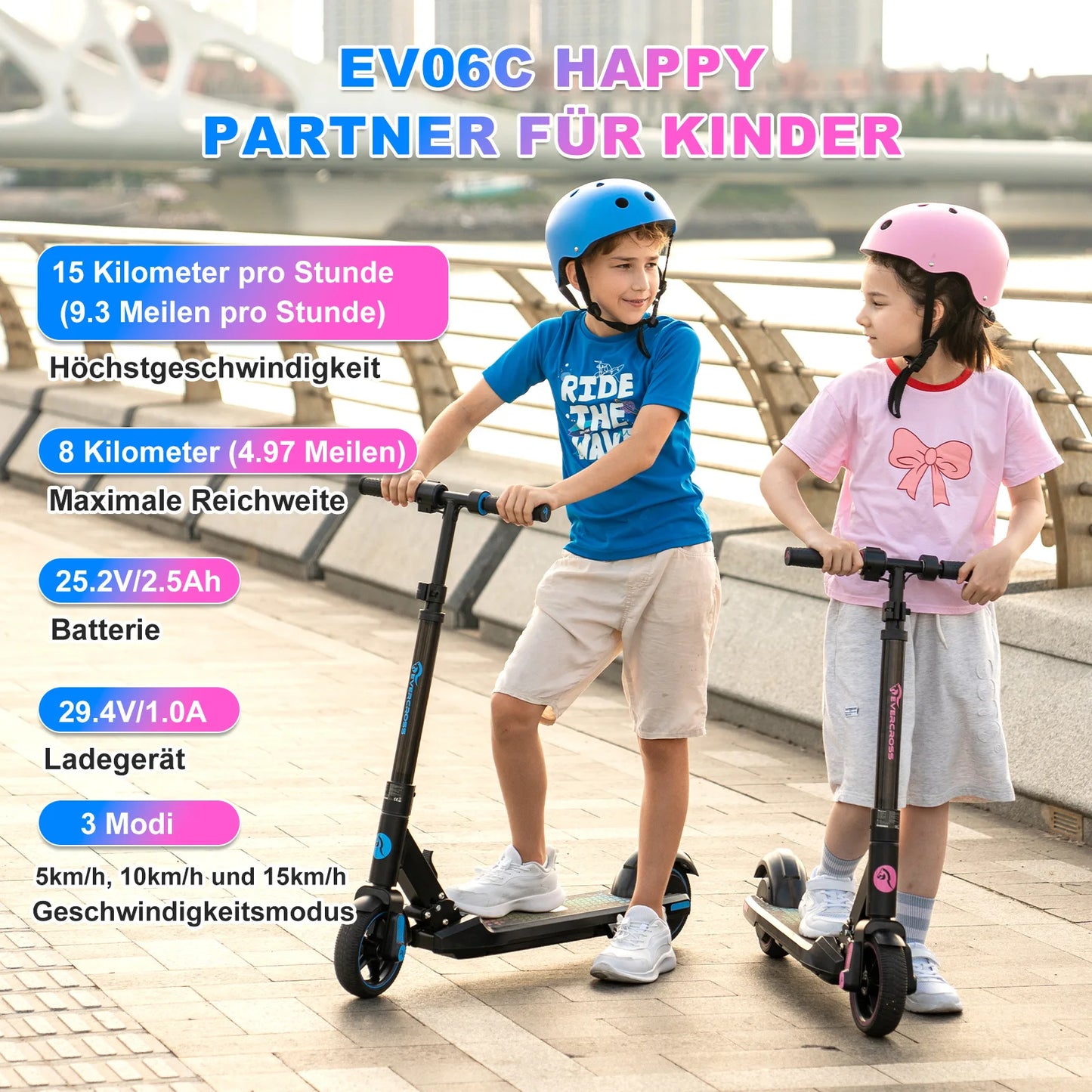 EVERCROSS PLUS EV06C Electric Scooter for Kids, Foldable 6.5'', Up to 15 KM/H, LED Display, Colorful Lights, Lightweight Scooter