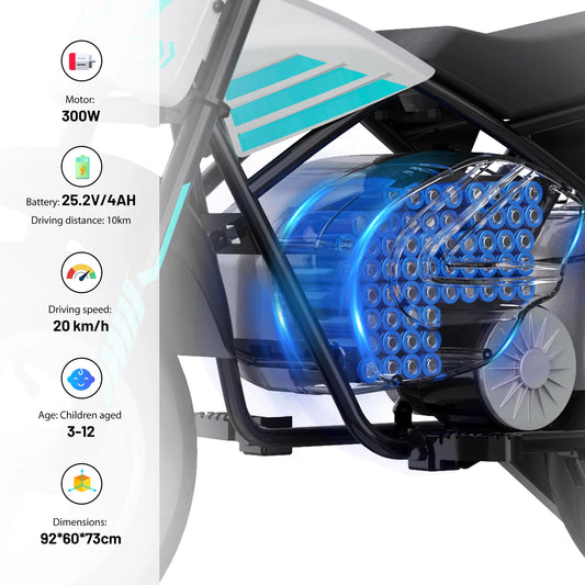 EVERCROSS PLUS EV07M Electric Dirt Bike for Kids, Speed Up to 20 km/h, 10 km Range, 11" Wheels, Suitable for Children 3-12 Years