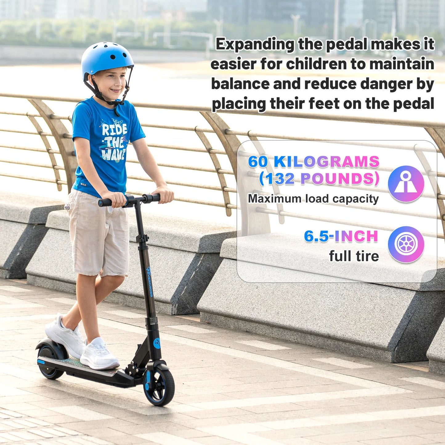EVERCROSS PLUS EV06C Electric Scooter for Kids, Foldable 6.5'', Up to 15 KM/H, LED Display, Colorful Lights, Lightweight Scooter