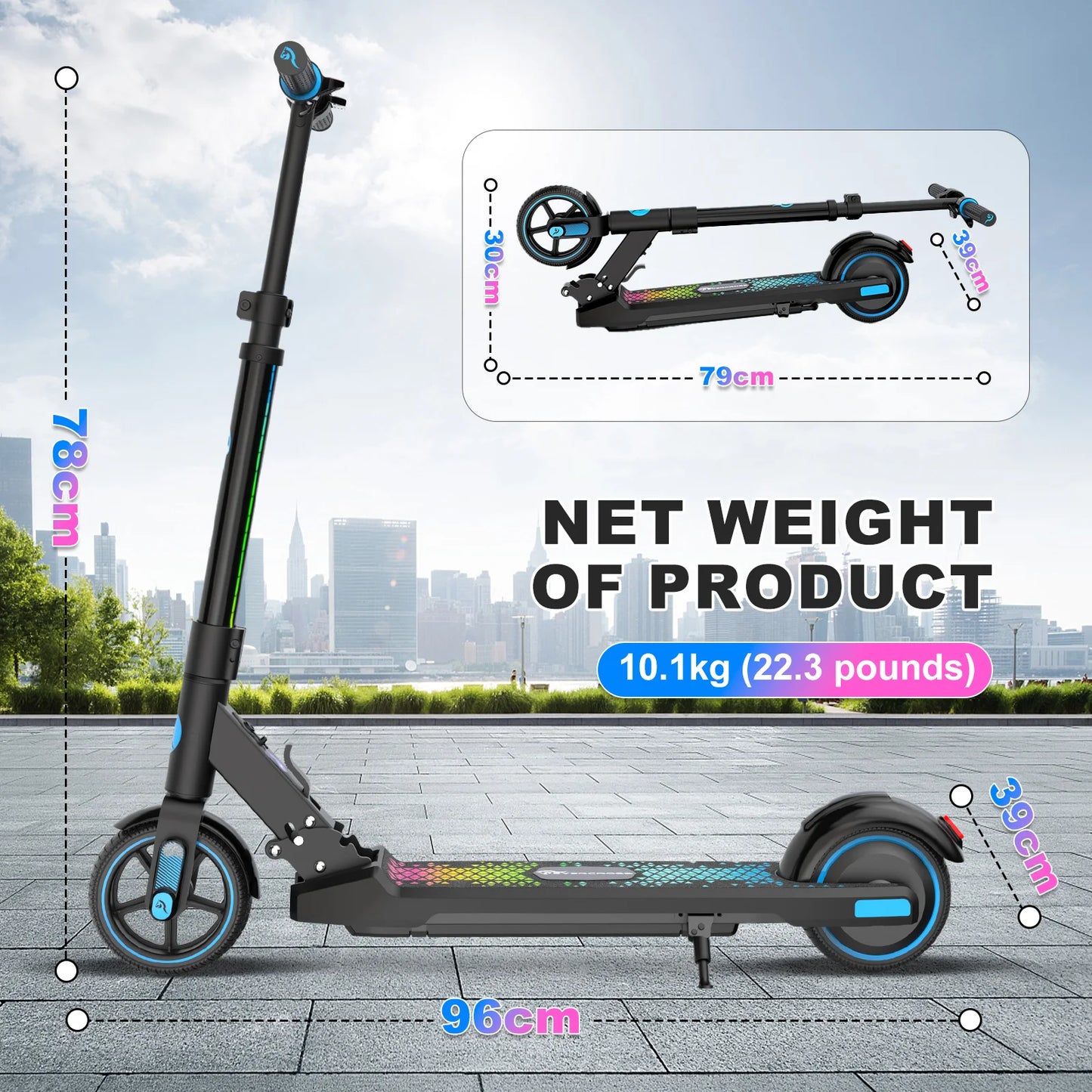 EVERCROSS PLUS EV06C Electric Scooter for Kids, Foldable 6.5'', Up to 15 KM/H, LED Display, Colorful Lights, Lightweight Scooter