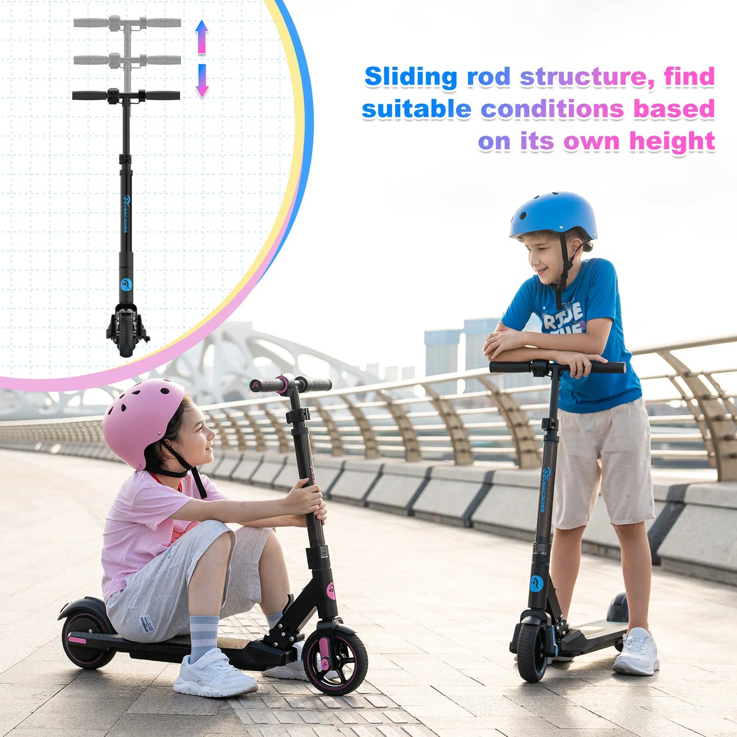 EVERCROSS PLUS EV06C Electric Scooter for Kids, Foldable 6.5'', Up to 15 KM/H, LED Display, Colorful Lights, Lightweight Scooter